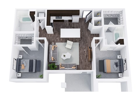 Floor plan for 2 beds, 2 baths, 1128 sqft